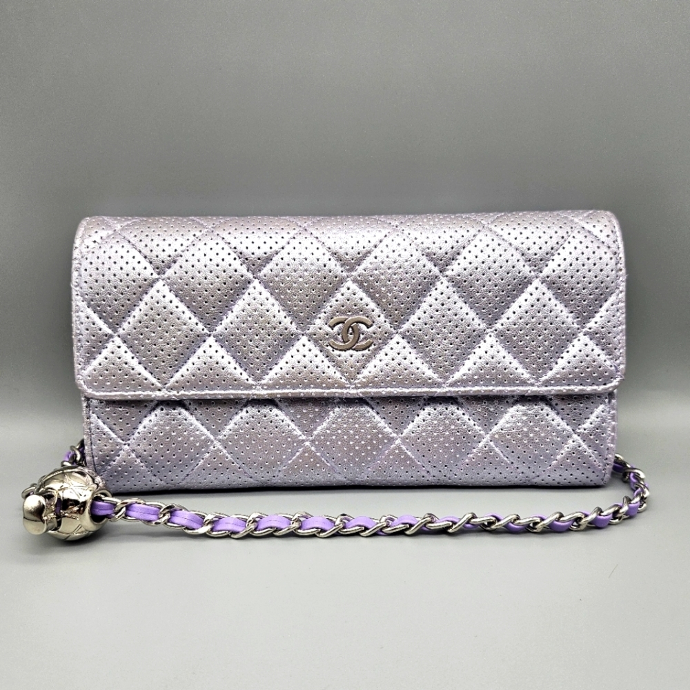 CHANEL Lavender Quilted Lambskin Chain Wallet